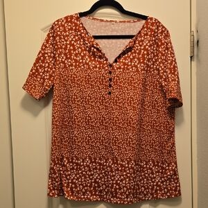Floral Button-Down Women's Top - Red